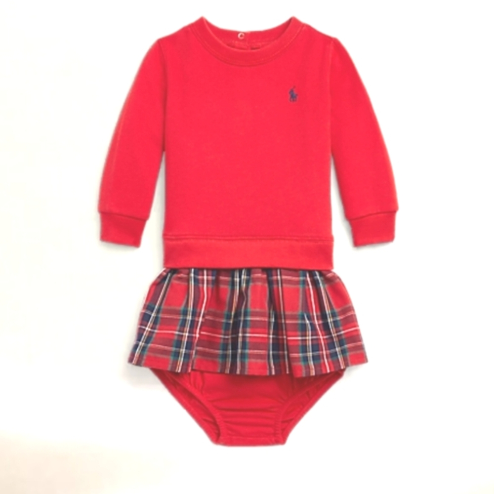 Ralph Lauren Red Plaid Sweater Dress and Bloomer size 12 months